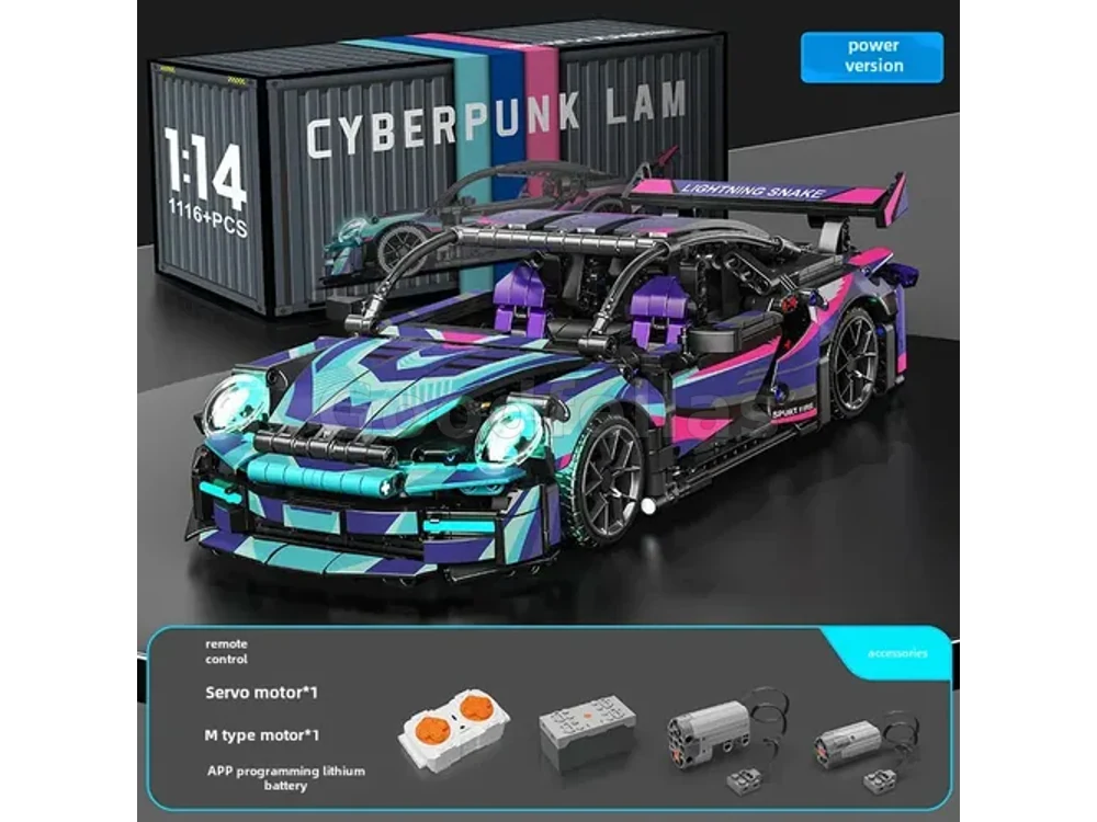 J2017 — 1:14 Cyberpunk 911-Style Sports Car Building Set