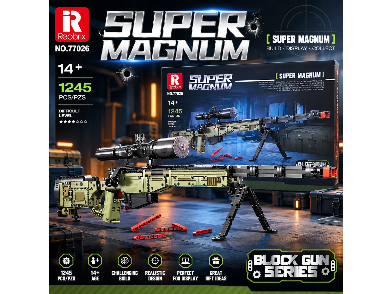 77026 — Super Magnum AWM Block Gun Series Building Set — 1245 PCS