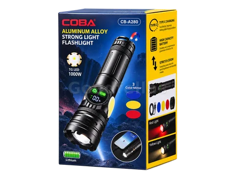 COBA CB-A280 Rechargeable TG LED Flashlight with Zoom & 3 Color Filters