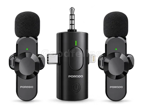 Porodo Audix Elite 3-in-1 Wireless Lavalier Microphone - Black