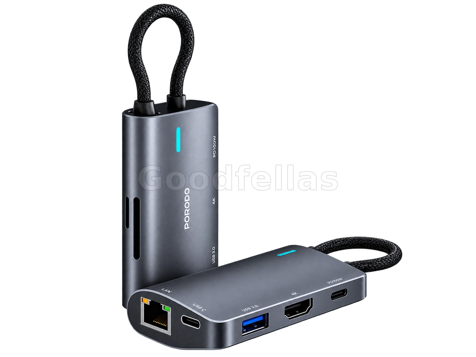 Porodo 7-in-1 Multi-Port USB-C Hub – 100W PD, 4K HDMI, Gigabit Ethernet – Gray