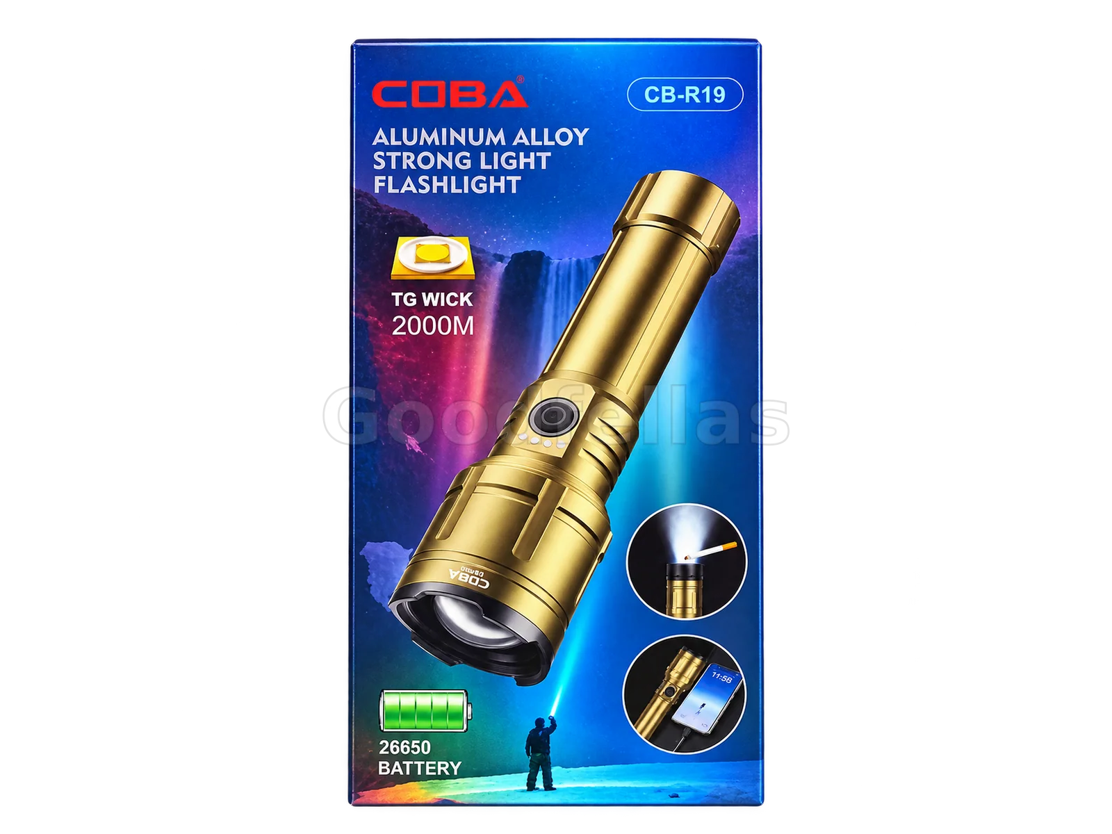 COBA CB-R19 Rechargeable LED Flashlight 2000M - Gold