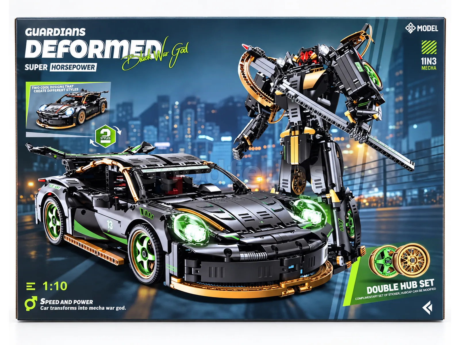 J2021 — 1:10 Black/Gold 911 RSR-Style Technical Car Building Set