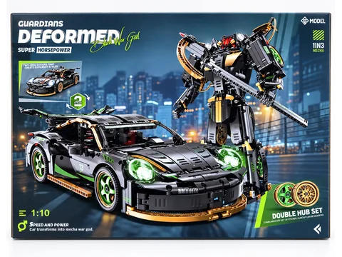 J2021 — 1:10 Black/Gold 911 RSR-Style Technical Car Building Set