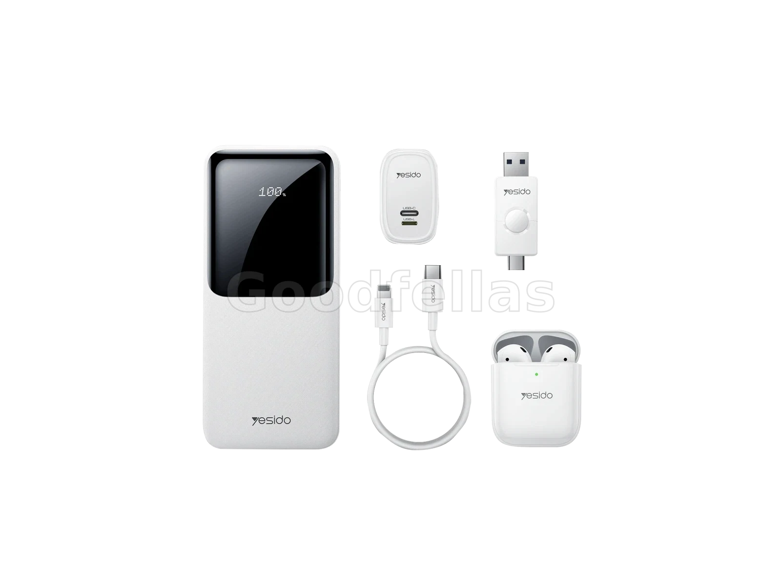 Yesido CG10 5-in-1 Mobile Charging & Accessory Set – White