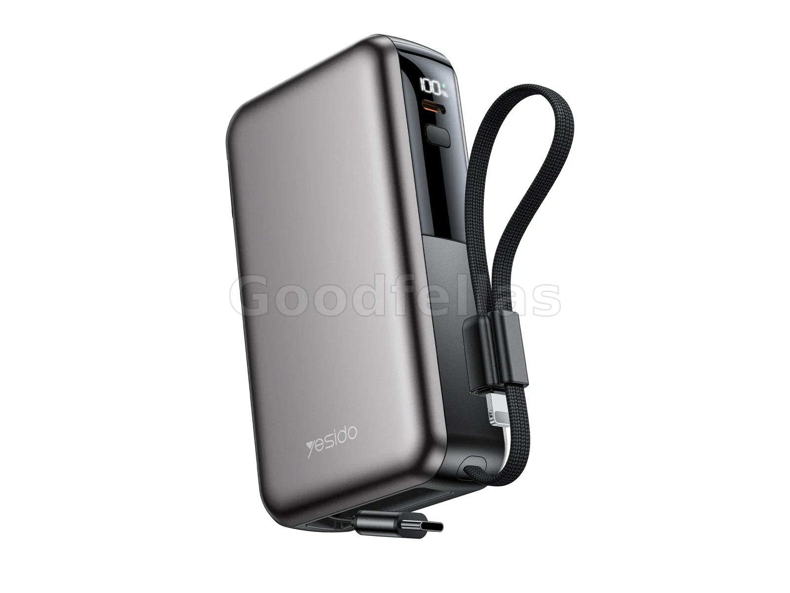 Yesido YP90E 10,000mAh 5-in-1 22.5W Power Bank with Built-in Type-C & Lightning Cables – Black