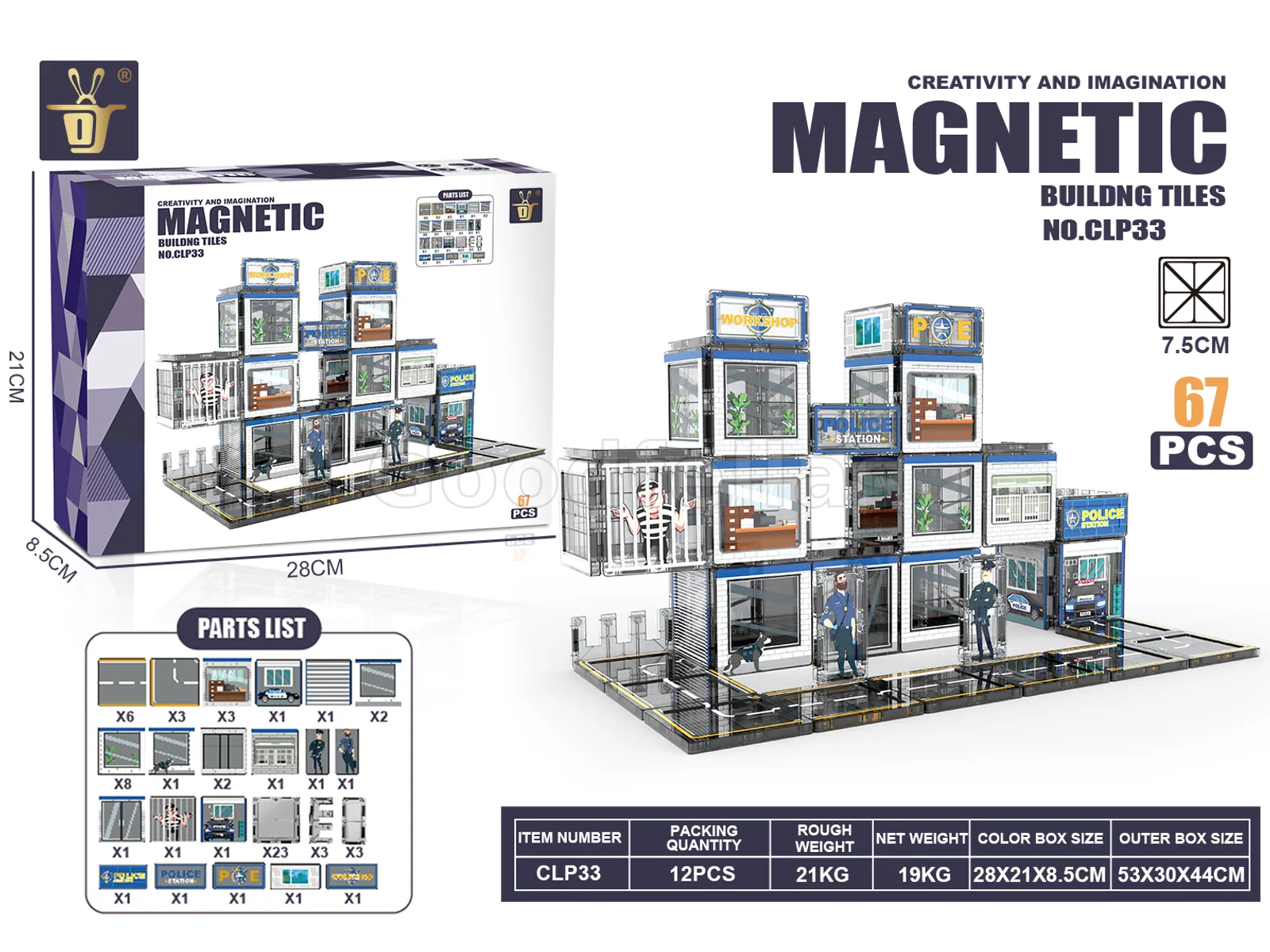 Xinqiyuan CLP33 7.5cm Police Station Magnetic Tiles - 67pcs