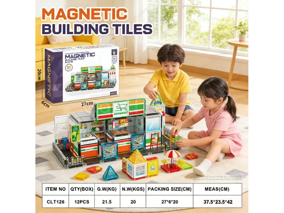Magnetic Building Tiles Supermarket Street View Model — 90 Pieces