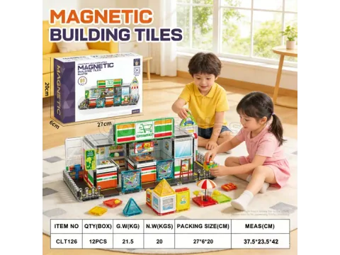 Magnetic Building Tiles Supermarket Street View Model — 90 Pieces