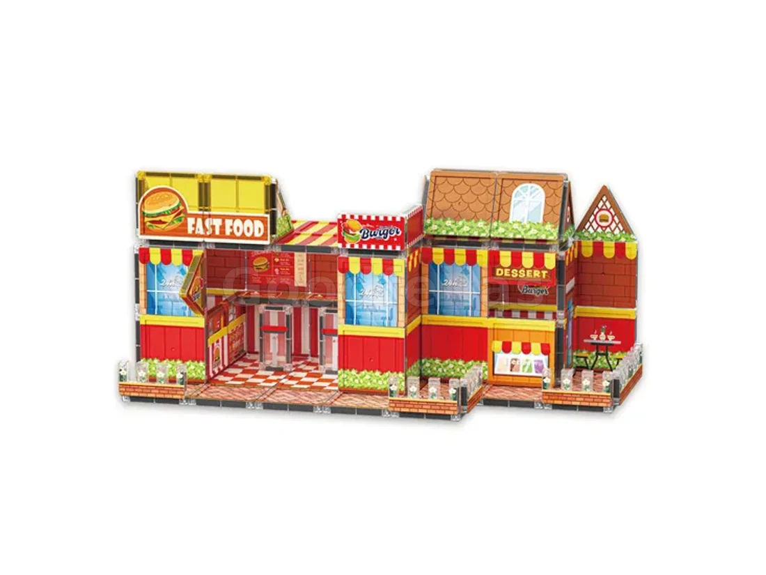 Magnetic Building Tiles Fast Food Burger Shop — 90 Pieces