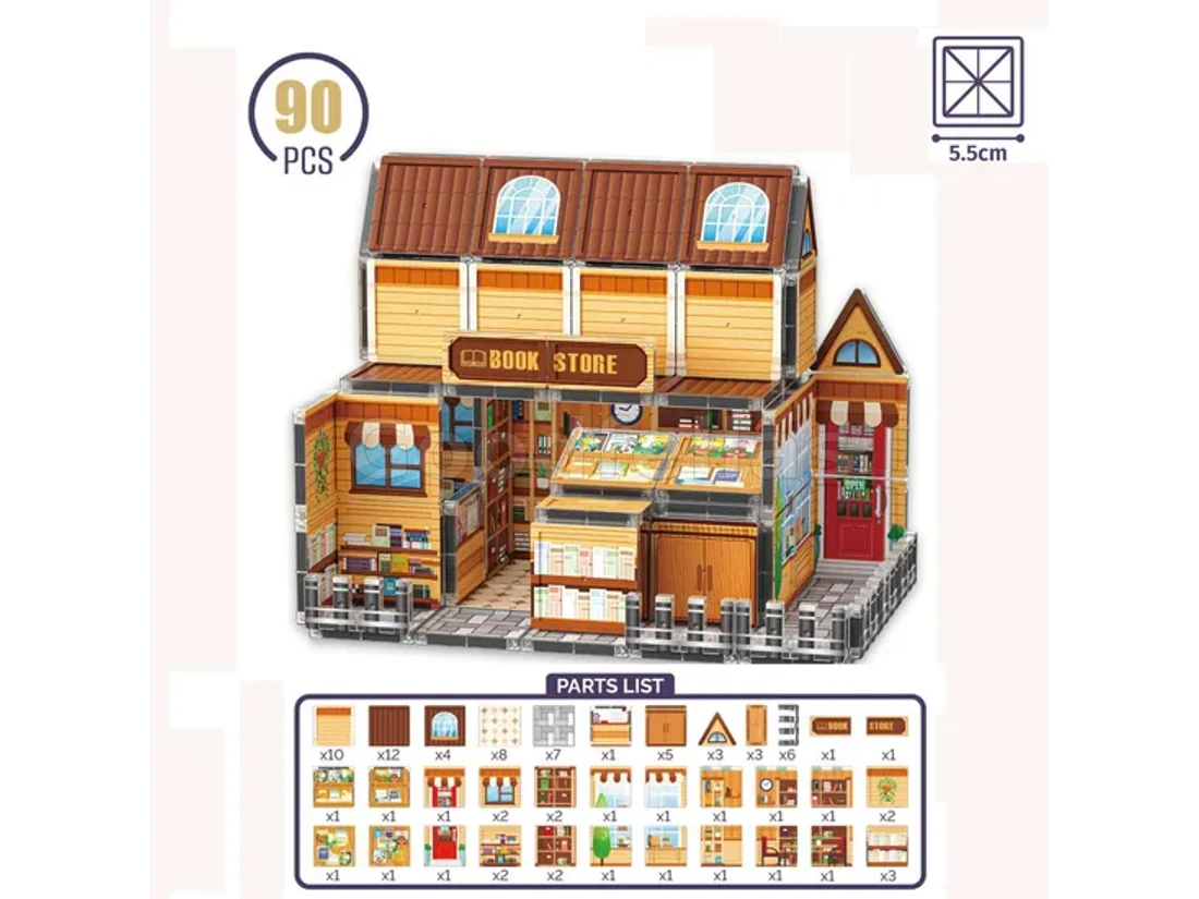 Magnetic Building Tiles Book Store Street View — 90 Pieces