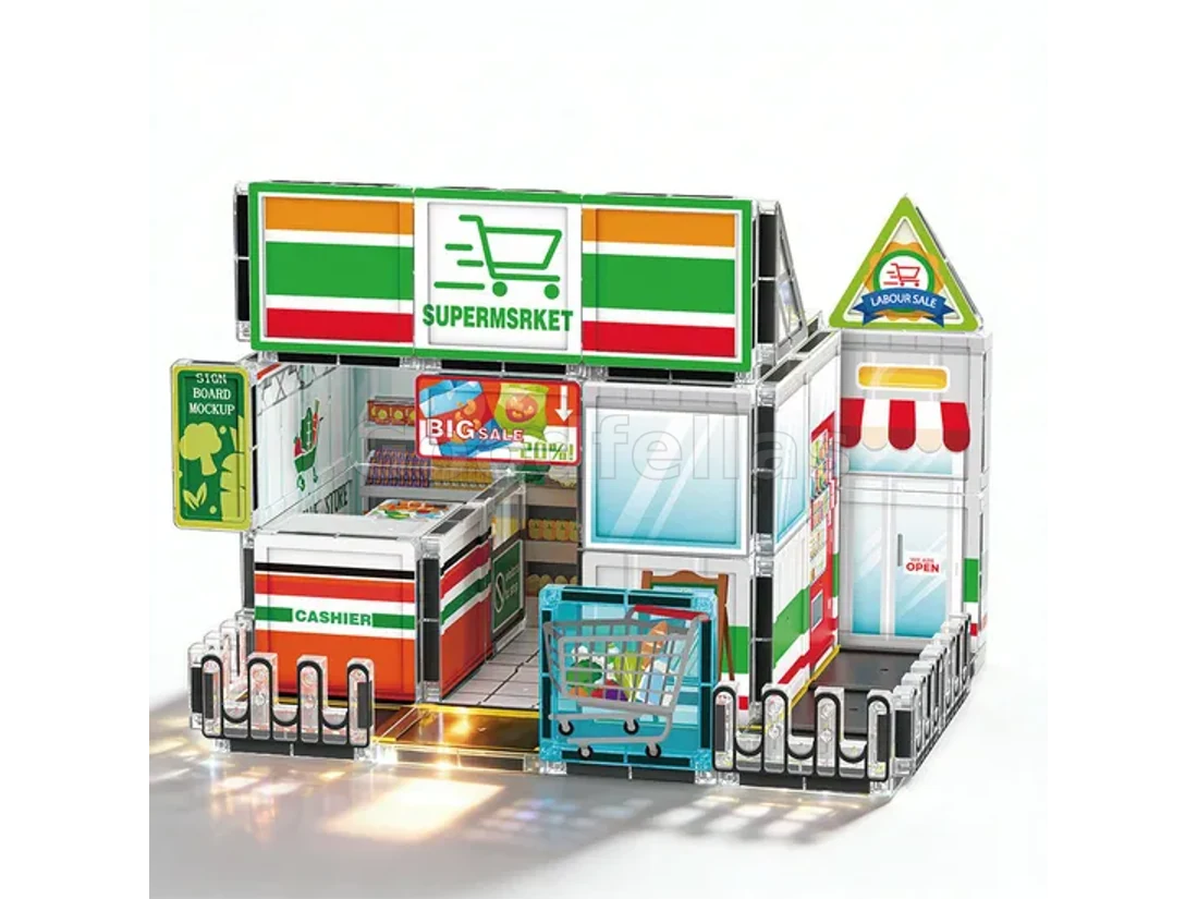 Magnetic Building Tiles Supermarket Theme — 58 Pieces