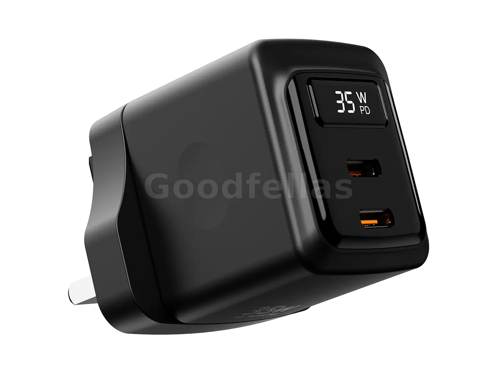 Porodo GaN 35W Dual USB-C Wall Charger with Power Display - Black