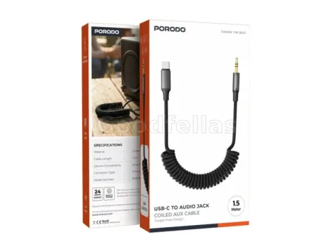 Porodo Type-C to 3.5mm AUX Coiled Audio Cable 1.2m - Black