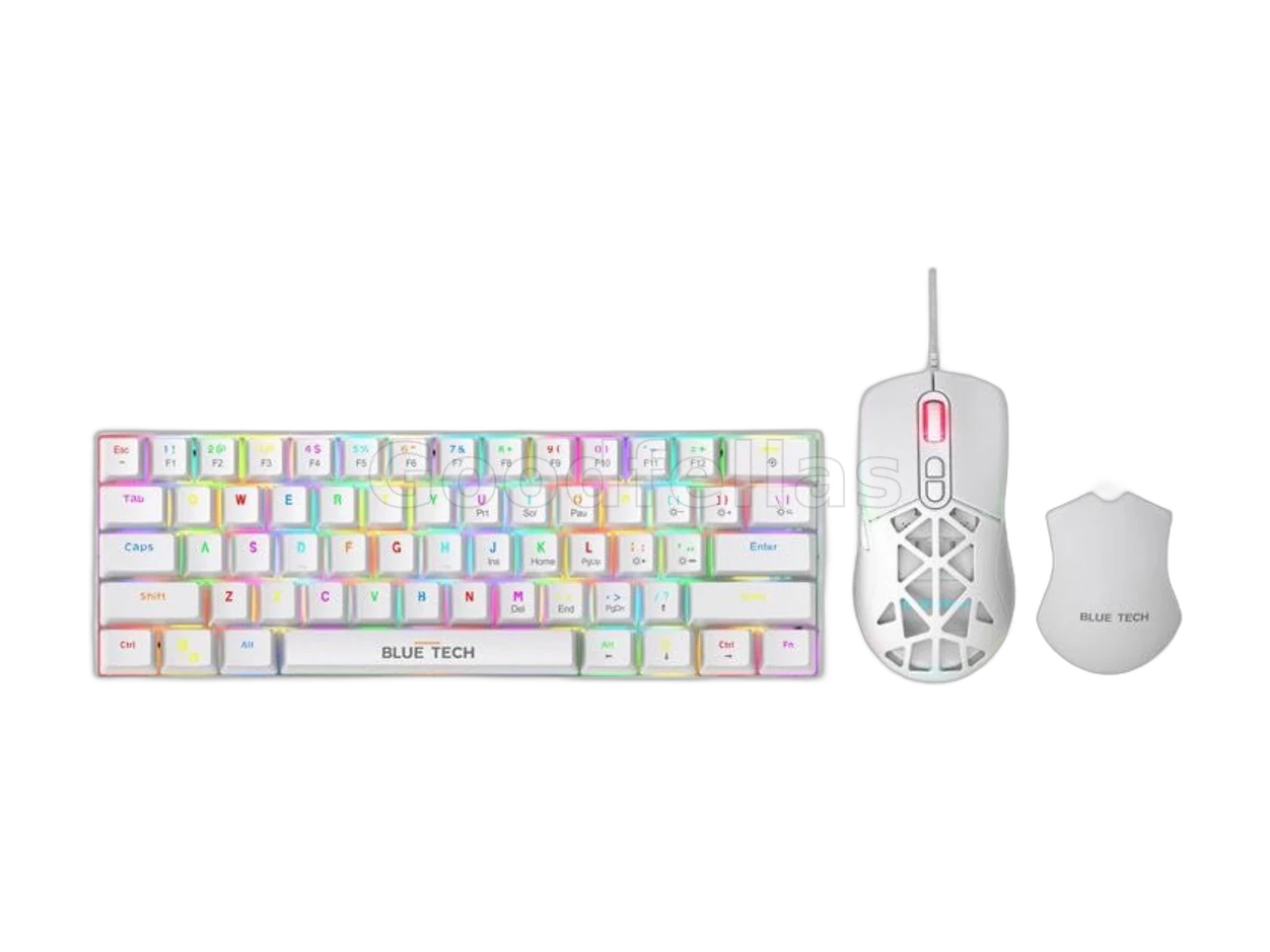 BLUE TECH KB418 RGB Backlit Mechanical Keyboard & Mouse Combo – White – Red Switch