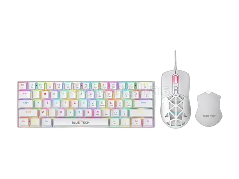 BLUE TECH KB418 RGB Backlit Mechanical Keyboard & Mouse Combo – White – Red Switch